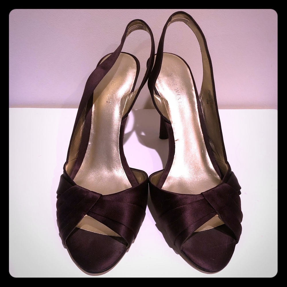 Nine West Size 10 Eggplant Satin Evening Heels